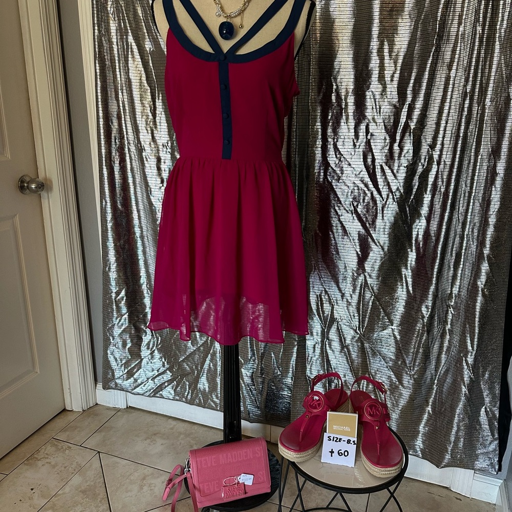 Pink Dress with Navy Straps
